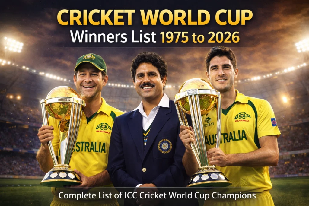 Cricket World Cup Winners List from 1975 to 2026