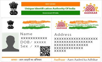 Sample Aadhaar card used to illustrate child Aadhaar and biometric update rules
