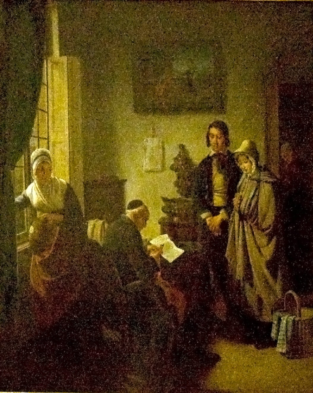 Historical scene depicting a visit to a notary