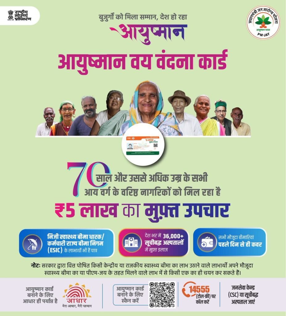 Ayushman Vay Vandana Card for senior citizens aged 70 years and above