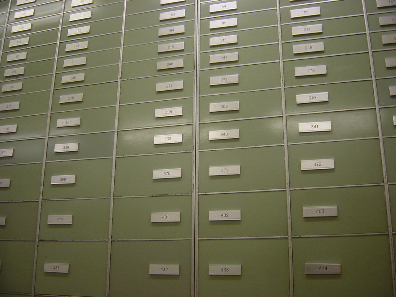 Safe deposit boxes inside a bank vault