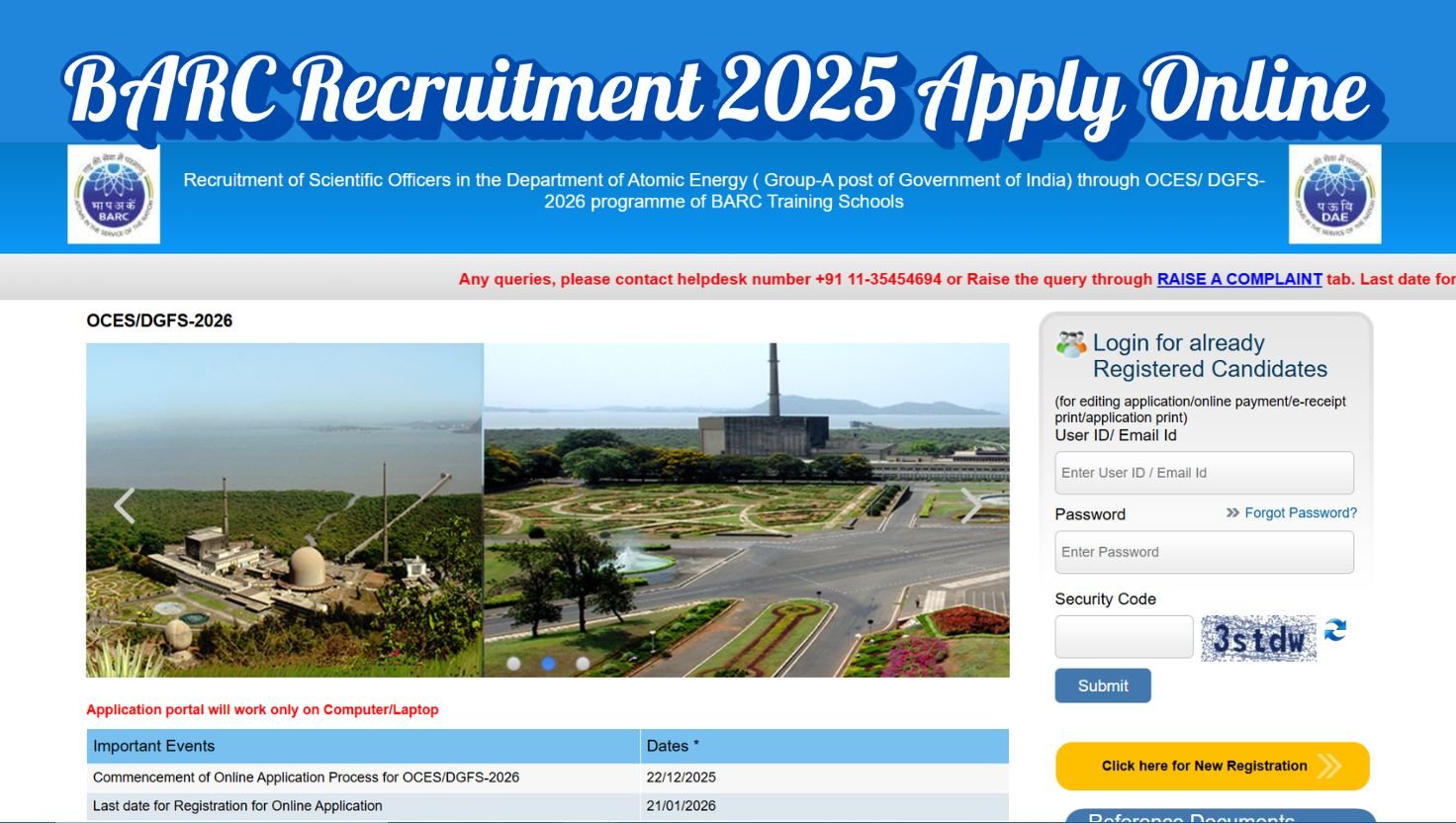 BARC OCES DGFS 2026 application portal and recruitment timeline