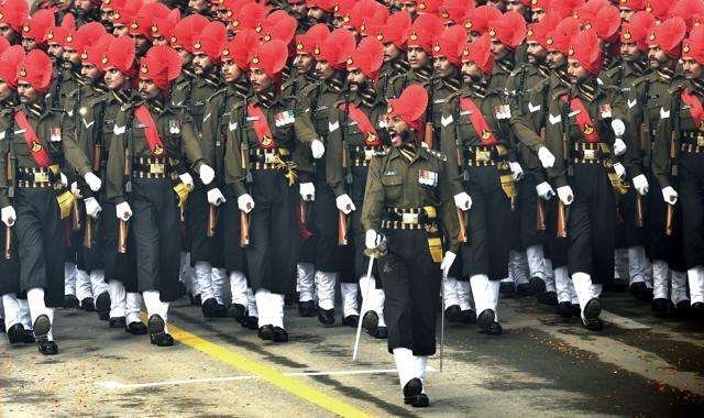 Indian Army personnel performing a parade