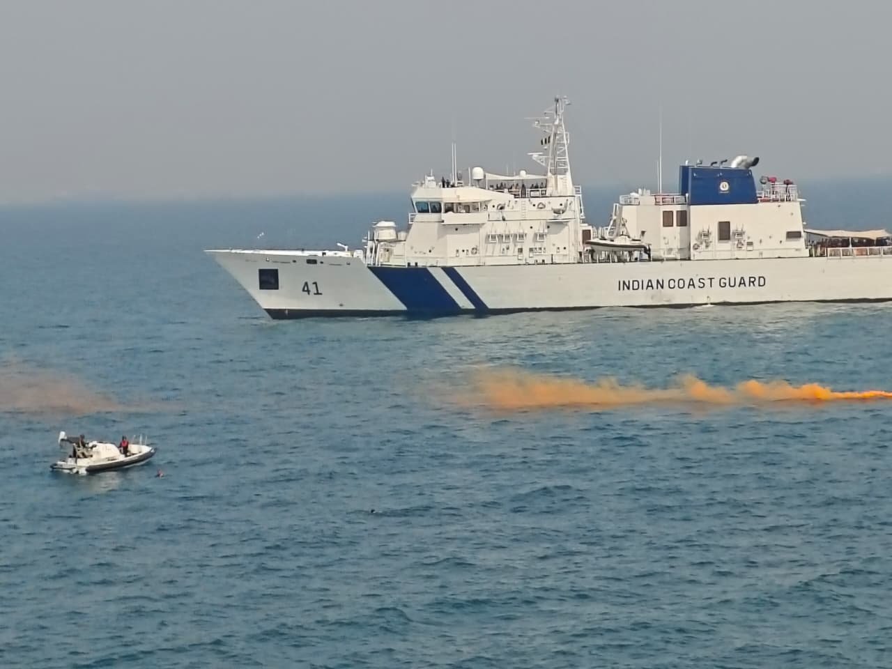 Indian Coast Guard ship sailing at sea