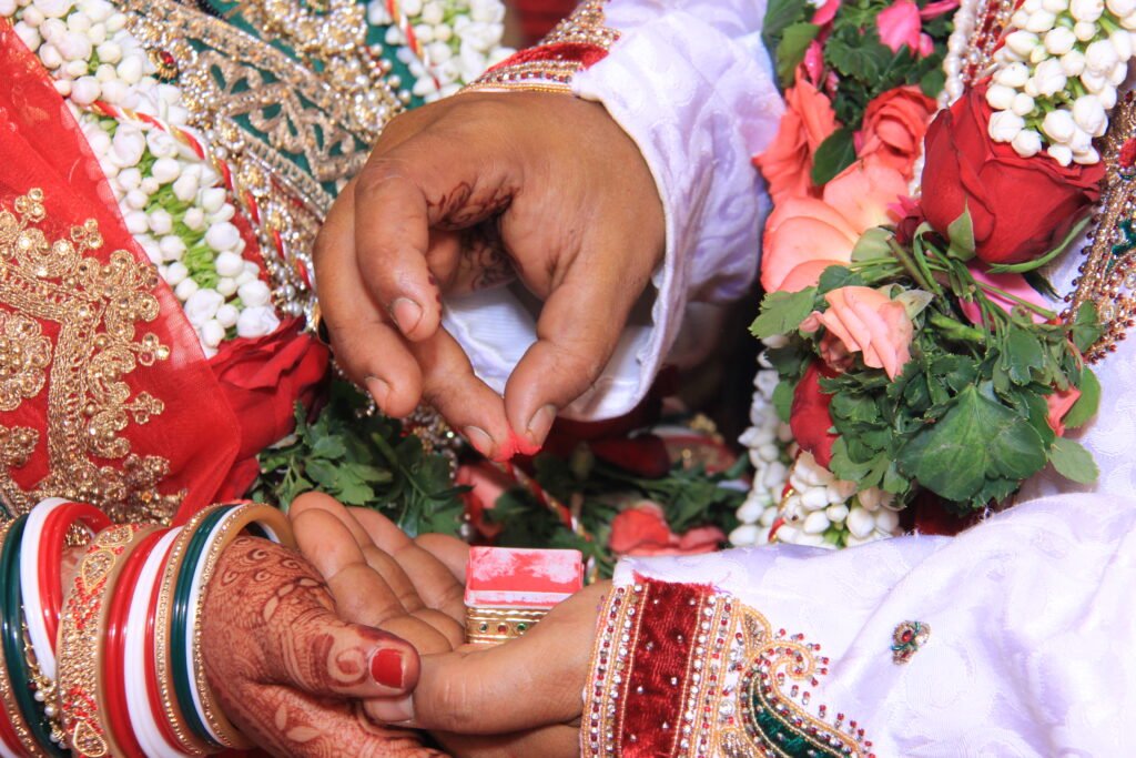 Bride and groom during a traditional Hindu wedding ceremony in India