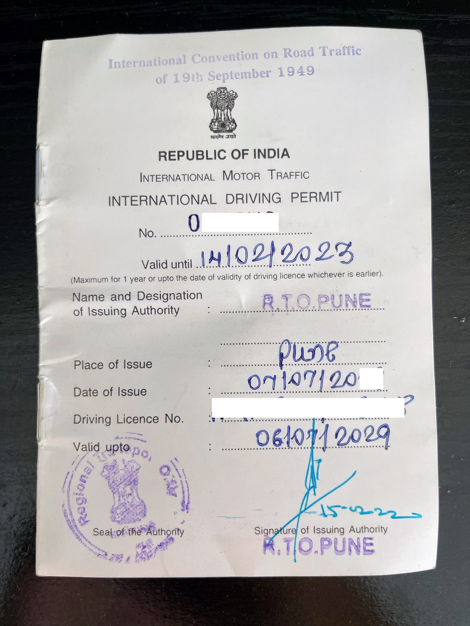 International Driving Permit issued in India