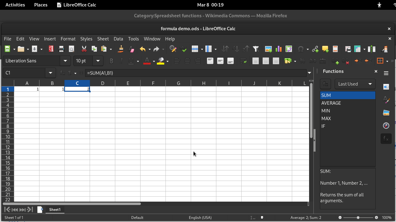 LibreOffice Calc formula example in a spreadsheet