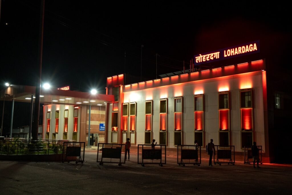 Lohardaga railway station at night, used as the featured image for a guide to senior citizen train travel in India