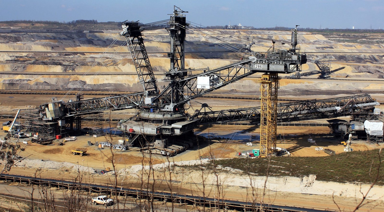 Large open-pit mining equipment at a surface mine