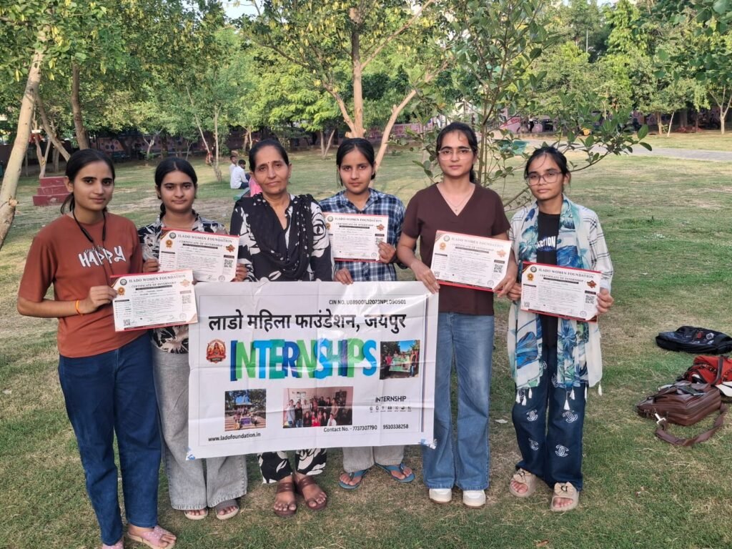 Young people holding internship certificates after an internship programme in Jaipur