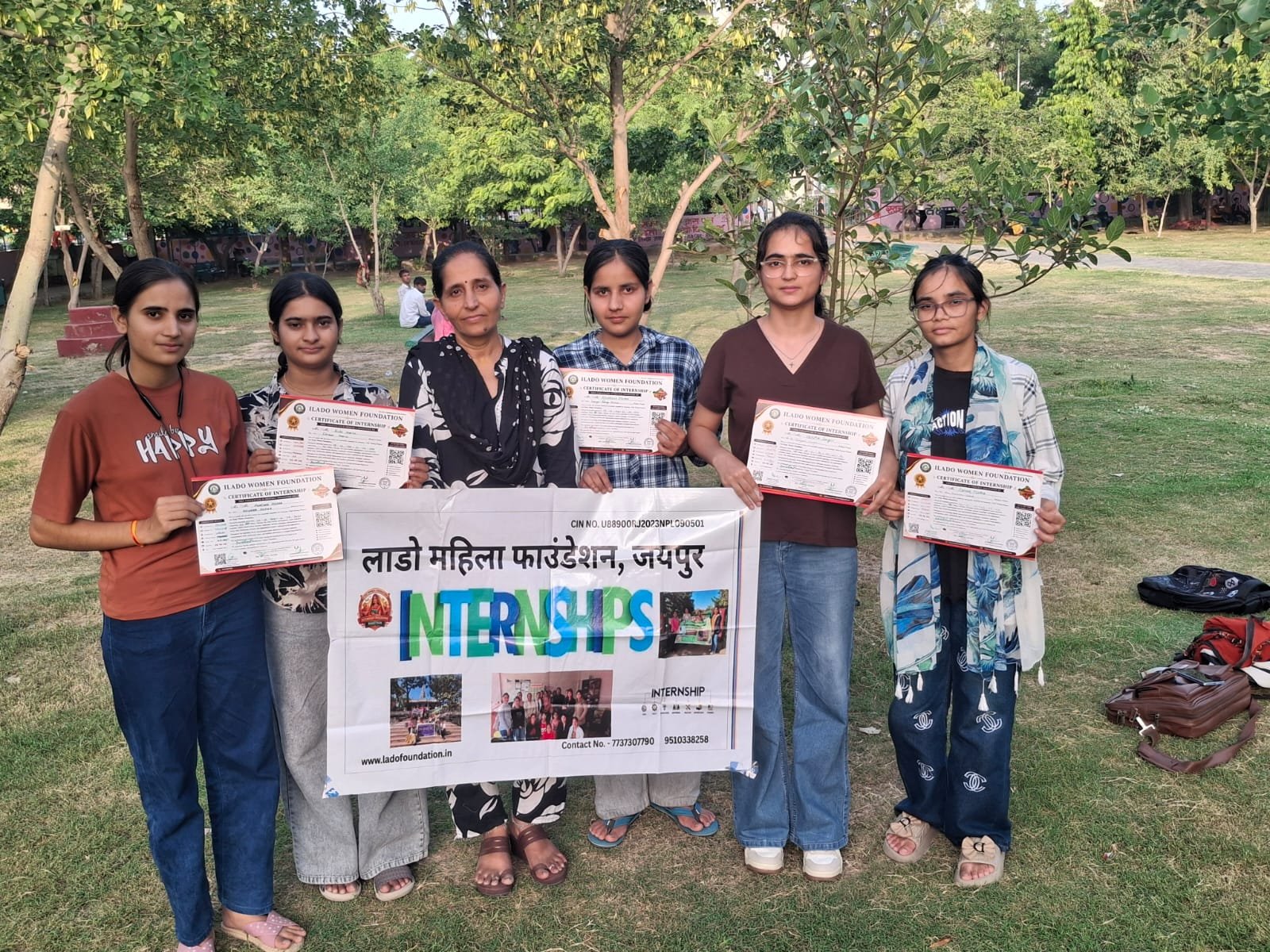 Young people holding internship certificates after an internship programme in Jaipur