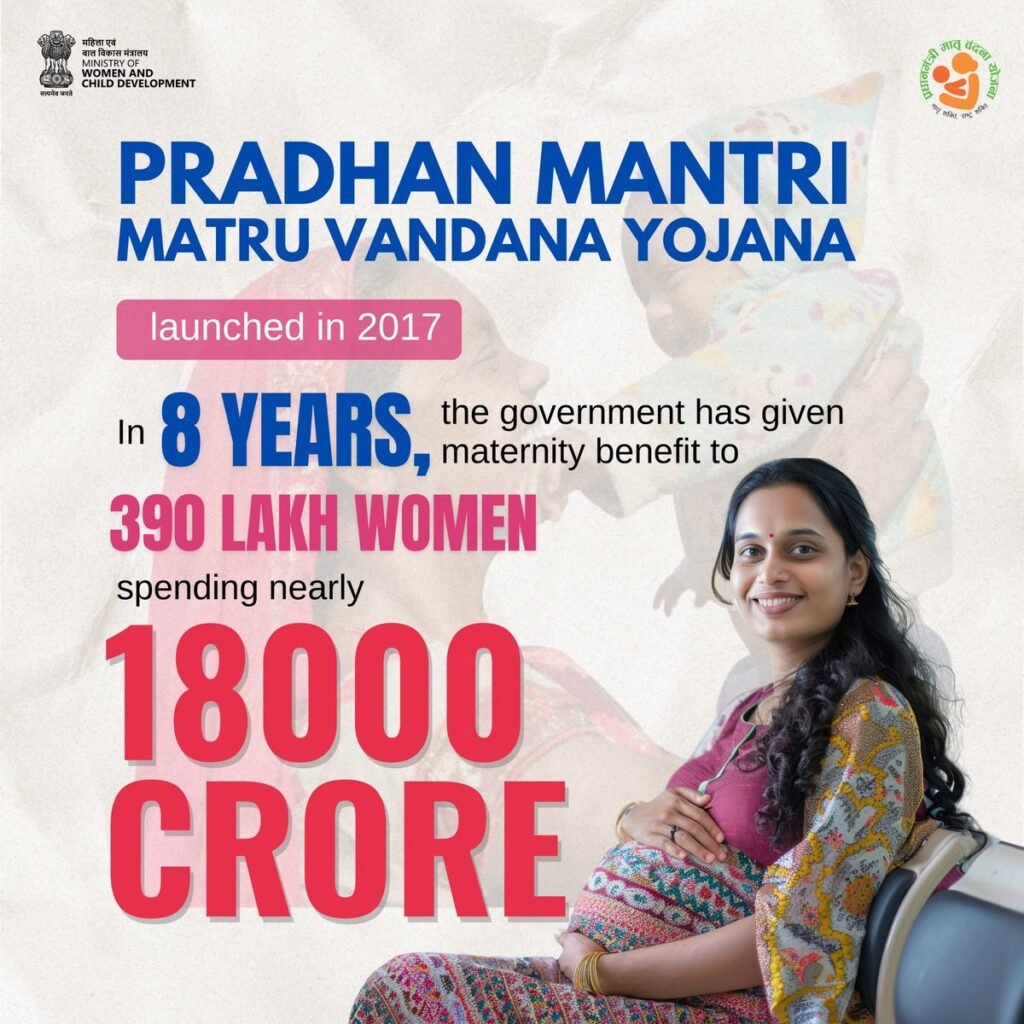 Pregnant woman featured in a PMMVY government awareness poster