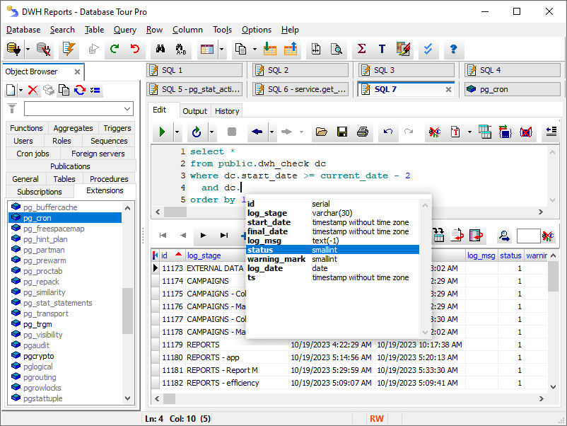 SQL query result example for an age calculator in SQL
