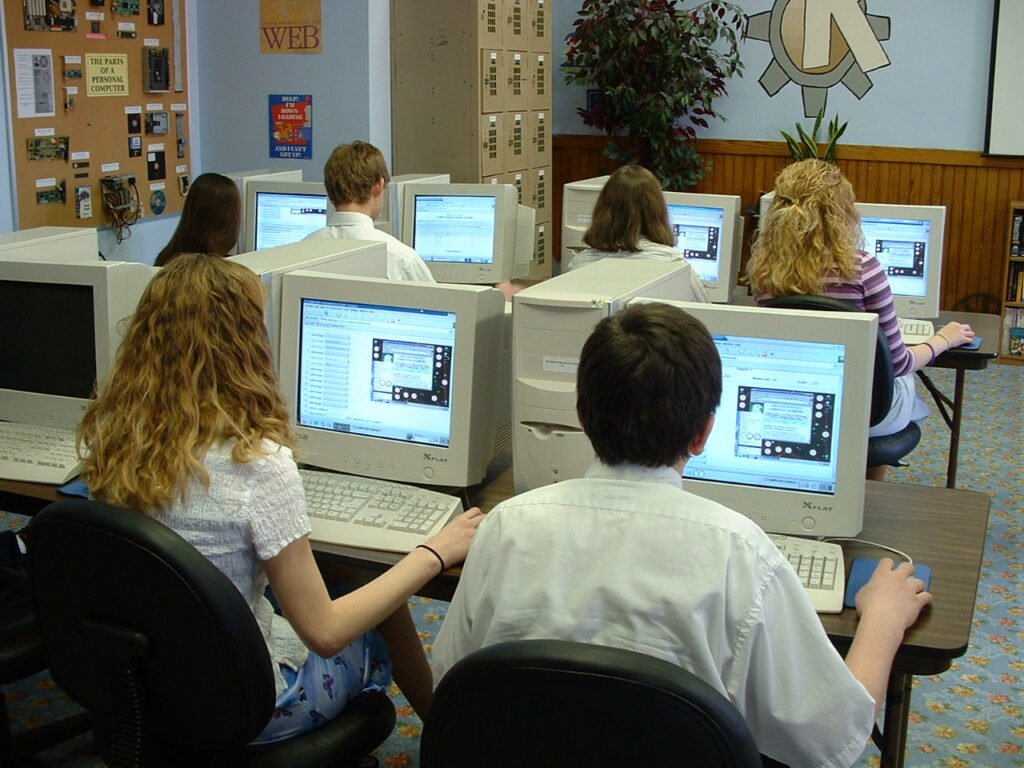 Students taking a computer-based examination