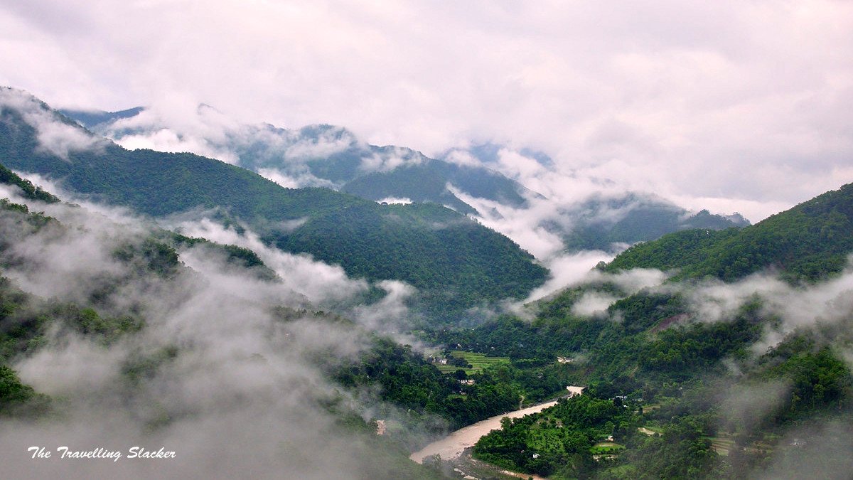 Forest-covered valley and hills in Uttarakhand