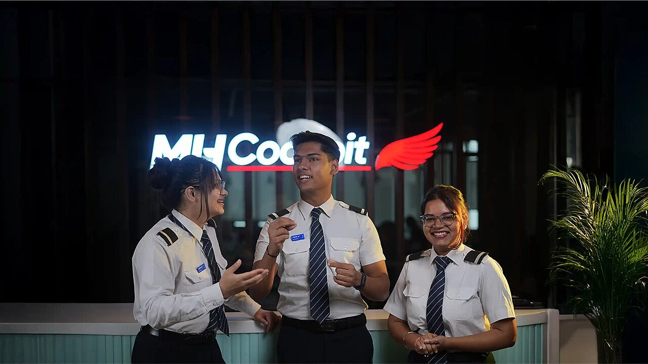 Aviation academy students in pilot uniforms